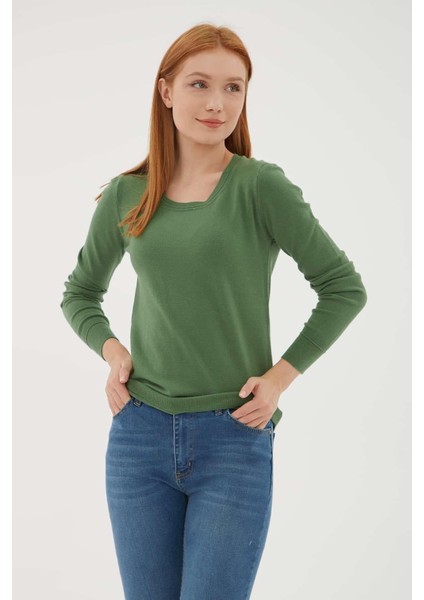 Esnek U Yaka Kazak Yeşil modelleri