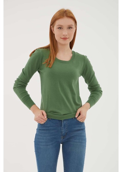 Esnek U Yaka Kazak Yeşil indirimleri