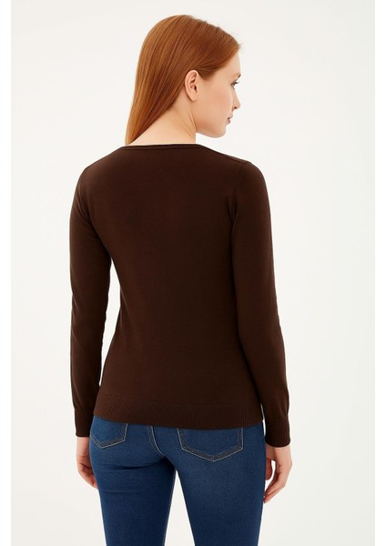 Esnek U Yaka Kazak Kahve modelleri