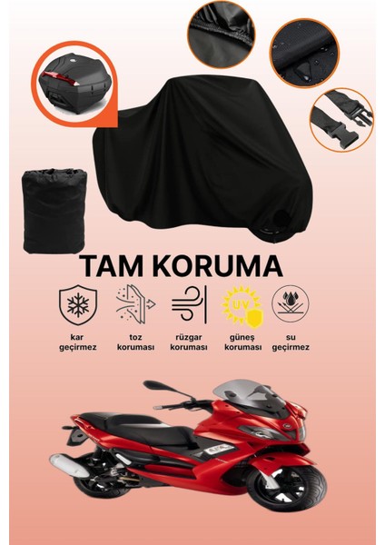 Siyah Arka Çanta Uyumlu Gilera Nexus 250 Uyumlu Motosiklet Brandası, Koruyucu Örtü