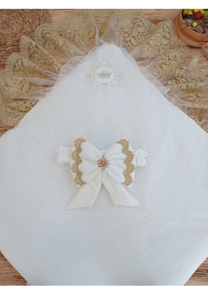 Litaetrend Yenidoğan Pamuk Taç Benim Prensesim Nakışlı Trilüks Kundak Bebek Battaniyesi Ekru modelleri