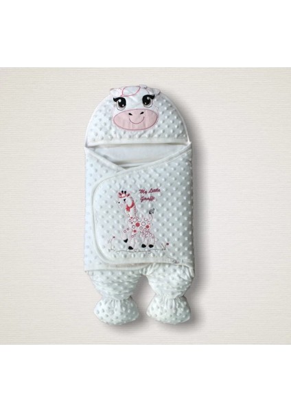 Litaetrend Yenidoğan Zürafa Nakışlı Şapkalı Kız Erkek Bebek Ayaklı Kundak Bebek Battaniyesi Pembe