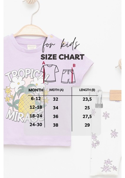 Kız Bebek Takım Lila %100 Pamuk Baskılı Tişört Beyaz Şortlu Tropikal Desenli Alt Üst Takım fırsatları