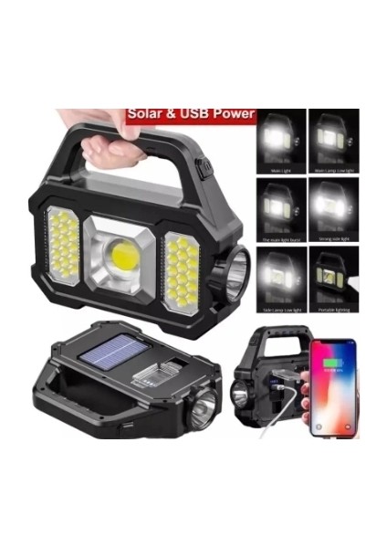 Buğz P-880A Solar Powerbanklı Şarjlı Taşınabilir Güçlü Fener