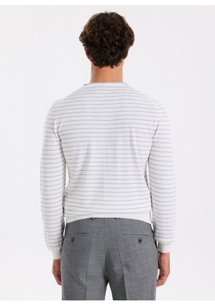 Bisiklet Yaka Slim Fit Çizgili Ekru Erkek Kazak F5WM-KZK 2306 indirimleri