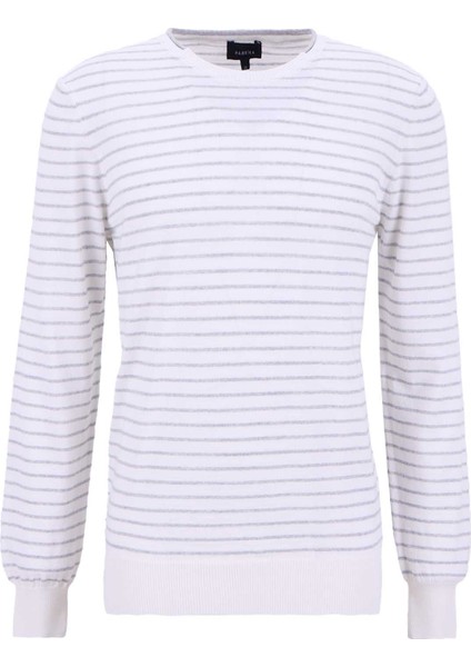 Bisiklet Yaka Slim Fit Çizgili Ekru Erkek Kazak F5WM-KZK 2306