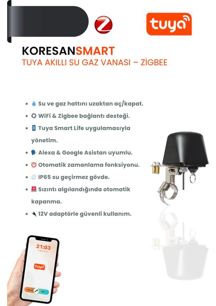 Tuya Akıllı Su Gaz Vanası – Zigbee
