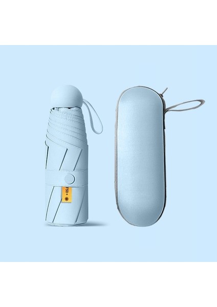 6 Telli Mini Cepboy Kapsullü Şemsiye -Açık Mavi