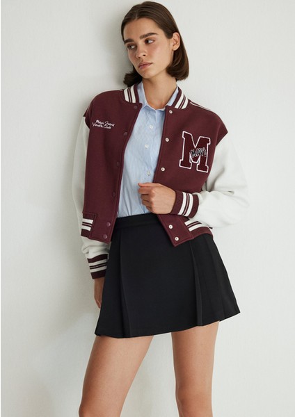 M Logo Patchli Bordo Bomber Ceket 1110636-70434