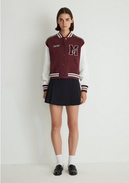 M Logo Patchli Bordo Bomber Ceket 1110636-70434