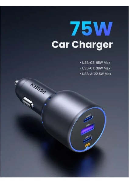 75W 3 Portlu Araç Içi Şarj Cihazı Çakmaklık Adaptörü, 35024 modelleri