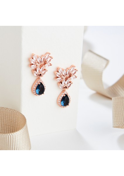 925 Ayar Rose Kaplama Damla Safir Taşlı Gümüş Küpe fiyatları