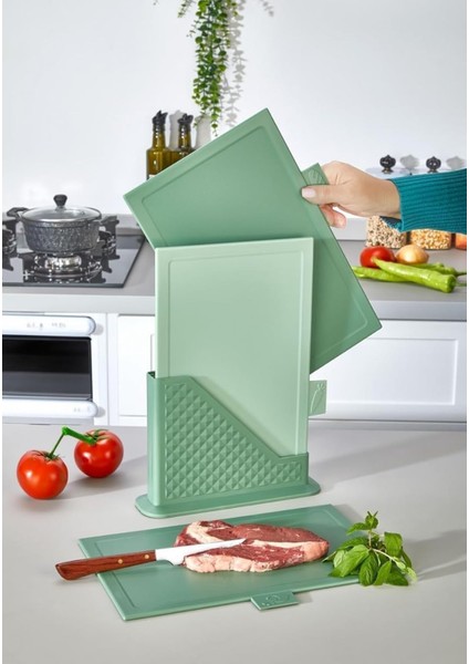 4 Parça Plastik Kesme Tahtası Seti + – Renkli, Hijyenik, Kaymaz 3 Adet Gıda Hazırlama Tahtası – 31X20 cm Sebze Et Balık Kesim Tahtası – Mutfak Düzenleyici Organizer