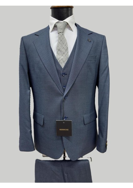 Mavi Dokulu Modern Fit Üçlü Takım Elbise fırsatları
