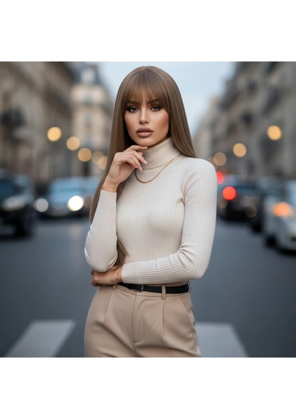 Düz Perçemli Uzun Fiber Sentetik Peruk - Bebek Kumralı