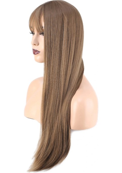 Düz Perçemli Uzun Fiber Sentetik Peruk - Bebek Kumralı fırsatları