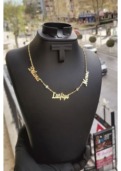 925 Ayar Gümüş 24 Ayar Altın Kaplama 3 Isimli 2 Nazar Boncuklu Kolye