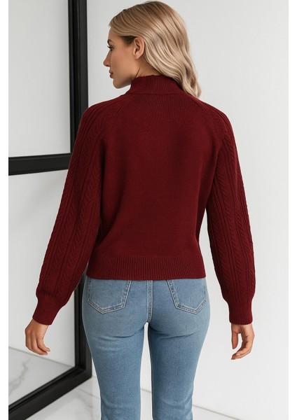 Bisiklet Yaka Ajurlu Kazak Bordo modelleri