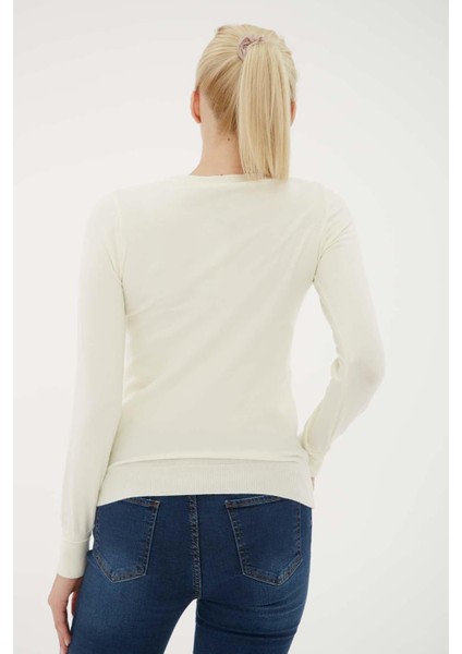 Esnek Bisiklet Yaka Kazak Ekru modelleri