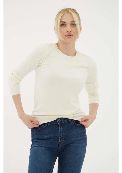 Esnek Bisiklet Yaka Kazak Ekru indirimleri