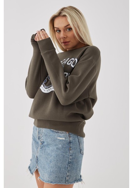 Bisiklet Yaka Baskılı Sweat Haki modelleri