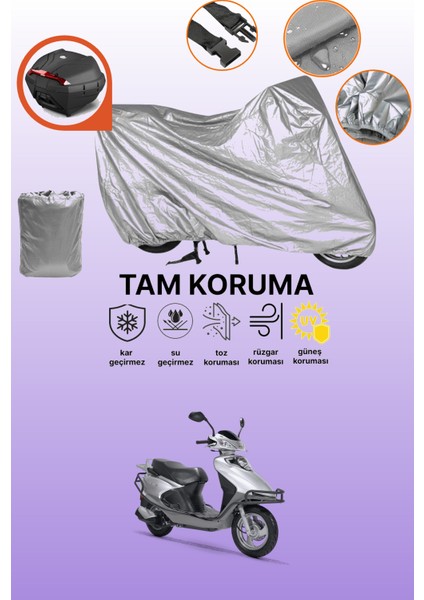 Gri Arka Çanta Uyumlu Rks Spontini 110 Uyumlu Motor Brandası, Koruyucu Örtü