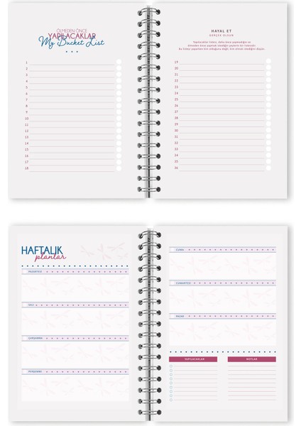 A5 Spiralli Süresiz-Motivasyon Sayfalı-Haftalık Planlayıcı Ajanda
