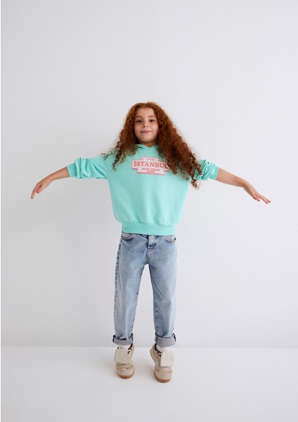 İstanbul Baskılı Kapüşonlu Yeşil Sweatshirt 7S10062-71676