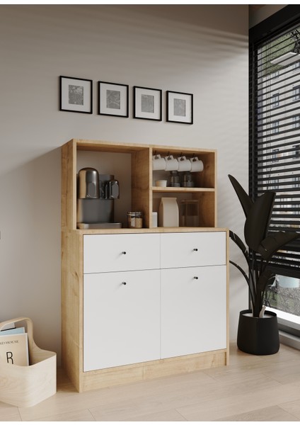 Lonex Kahve Köşesi Çekmeceli Kapaklı Çok Amaçlı Mutfak Dolabı Safirmeşe-Beyaz modelleri