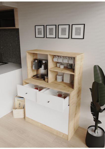 Lonex Kahve Köşesi Çekmeceli Kapaklı Çok Amaçlı Mutfak Dolabı Safirmeşe-Beyaz fırsatları