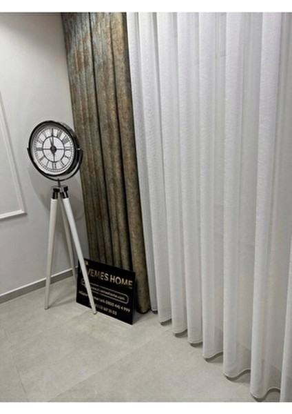 Tül Perde Çizgili Desen ve Polyester Kumaş ile 1 Adet Şık Tasarım