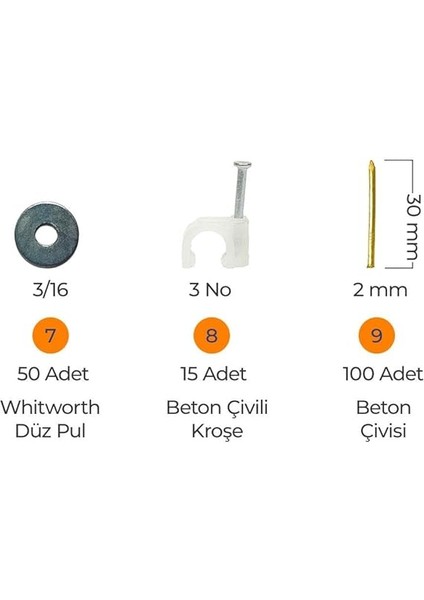 Hobi-2 502 Parça 14 Çeşit, Pul, Çivi, Piton, Kroşe, Vida ve Dübel Seti, Takım Çantalı fırsatları