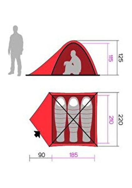 Tycoon 3 Comfort Çadır 3 Kişilik Yaz Mevsimi İçin Hafif ve Su Geçirmez 275x220x125 cm