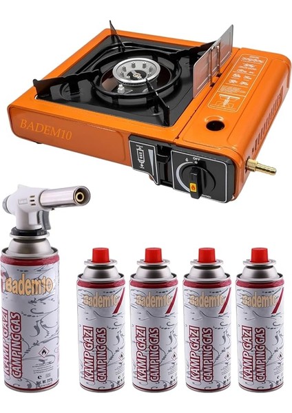 Taşınabilir Kamp Ocağı Tek Gözlü (5 Adet) Gaz Kartuşlu Tüp Uyumlu Bağlantı Gezi Piknik Ocak