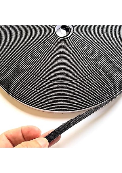 1 cm 25 Metre Cırt Bant Arkası Yapışkanlı Şerit Cırt Cırtlı Bant, Aso, Siyah modelleri