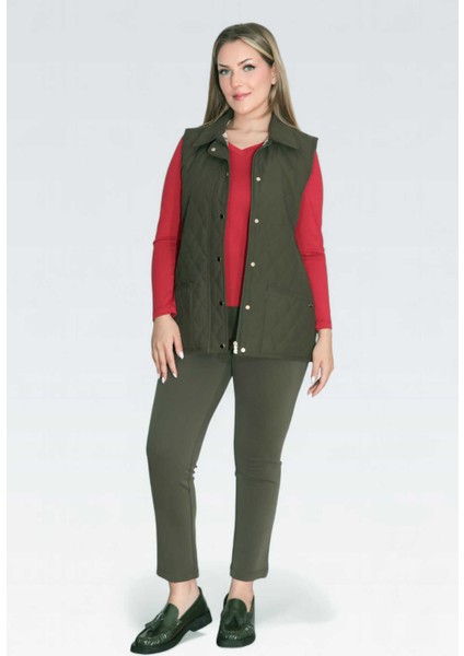 Tolga Saraçoğlu Kadın Ekose Astar Detaylı Hafif Elyaf Kapitone Yelek 70043 Haki fiyatları