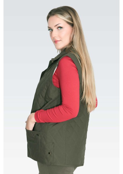 Tolga Saraçoğlu Kadın Ekose Astar Detaylı Hafif Elyaf Kapitone Yelek 70043 Haki indirimleri