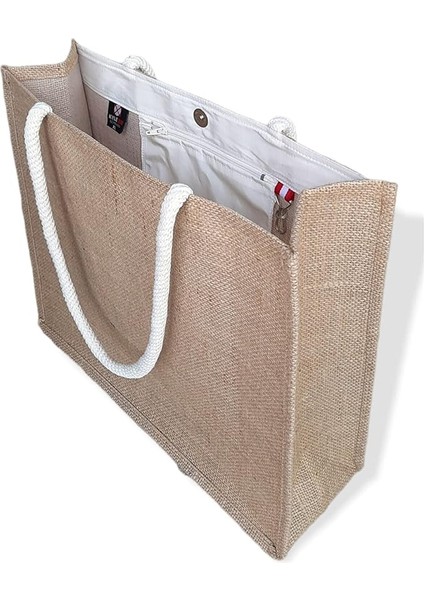 Xm Beach Bag Ünisex Jüt Hasır Havuz Plaj Çantası Iç Cepli