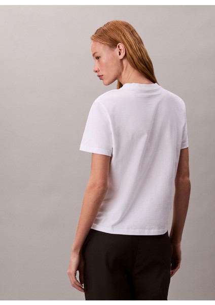 Bisiklet Yaka Düz Beyaz Kadın T-Shirt LV047D873GYAA