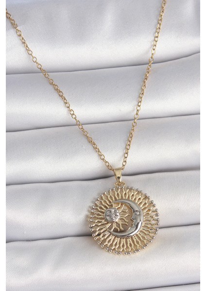 Bfs 316L Çelik Gold Renk Mix Renk Ay Güneş Model Kadın Kolye