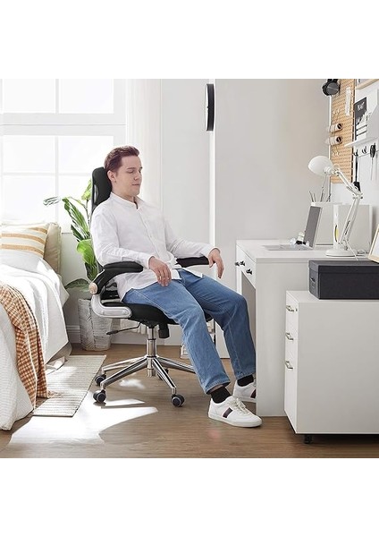 Ofis Koltuğu, Döner Sandalye, Yönetici Koltuğu, Başlıklı Ofis Döner Koltuğu, Katlanabilir Kolçaklar, Sallanma Fonksiyonu, Siyah OBN86BK, 64 x 54 x (113-123) cm fırsatları