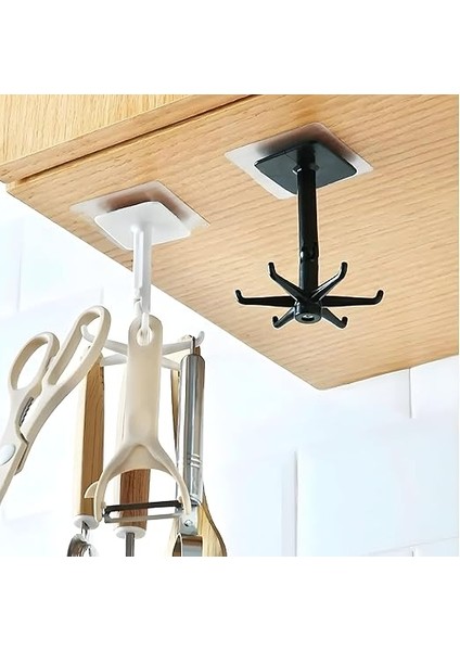 Adet 6 Kancalı 360° Döner Yapıştırmalı Askılık - Mutfak ve Banyo Organizeri, Kepçe, Havlu, Lif Askısı modelleri