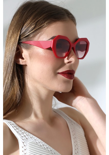 Kadın Oval Kırmızı Renkli Cam Mat Güneş Gözlüğü Garson fiyatları