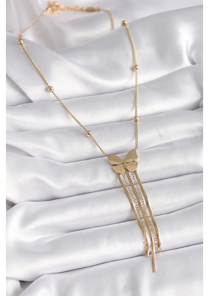 Bfs 316L Çelik Gold Renk Kelebek Figür Sallantı Italyan Zincirli Kadın Kolye fiyatları