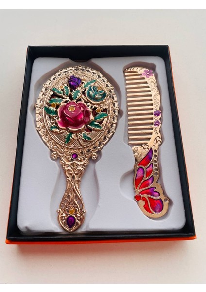 Ayna Tarak Seti, Kutulu-Metal-Hediyelik Takım, 13CM Aynalı Saç Fırçası, Tavuskuşu Figürlü fırsatları