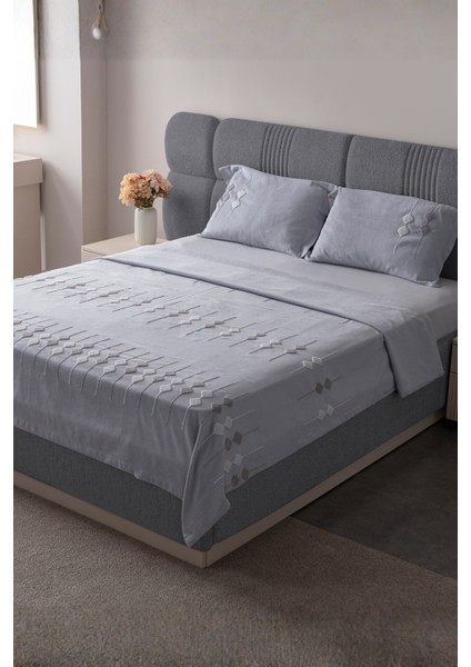 Zen Baklava Desen Çift Kişilik Nakışlı Yatak Örtüsü Seti Şönil Kumaş Punch Nakışlı 240X260CM