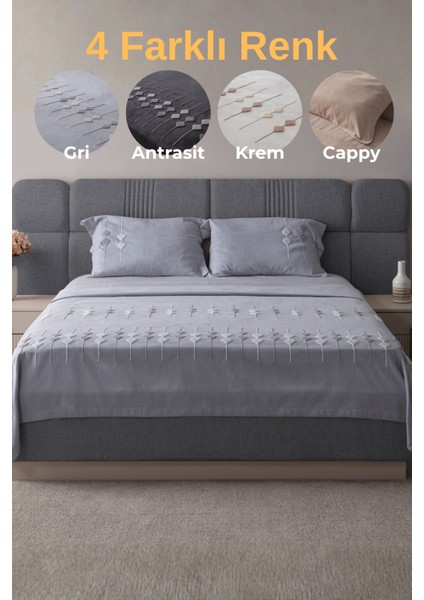 Zen Baklava Desen Çift Kişilik Nakışlı Yatak Örtüsü Seti Şönil Kumaş Punch Nakışlı 240X260CM fiyatları