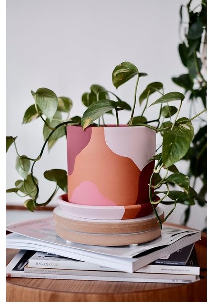 Silindir Saksı+Tabak • Pembenin Tonları (Küçük)