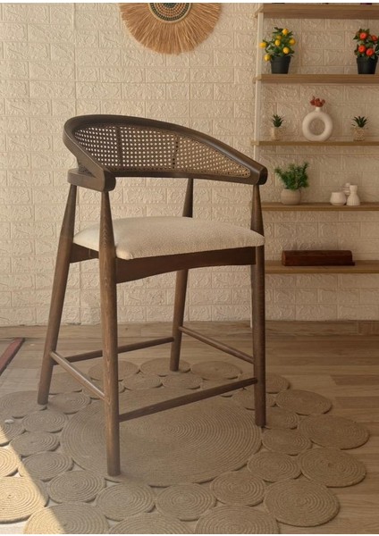 Concept Gazel Bar Sandalyesi Teddy Krem Kumaş Hasırlı Ceviz Ahşap Ada Sandalye fiyatları