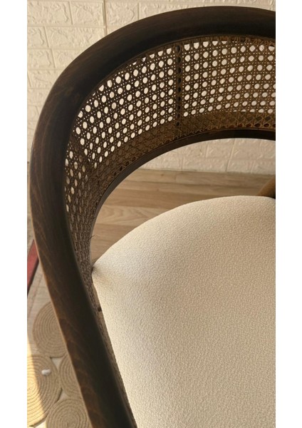 Concept Gazel Bar Sandalyesi Teddy Krem Kumaş Hasırlı Ceviz Ahşap Ada Sandalye modelleri